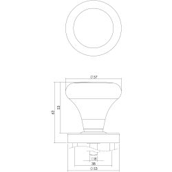 Gatdeel knopkruk Paddenstoel op rozet met ring RVS