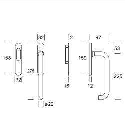 Hefschuifdeurgreep enkel PC69 Stockholm RVS