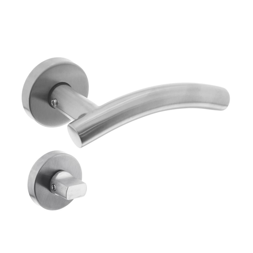 Deurkruk Gebogen op rozet geveerd met toilet-/badkamersluiting ATP RVS