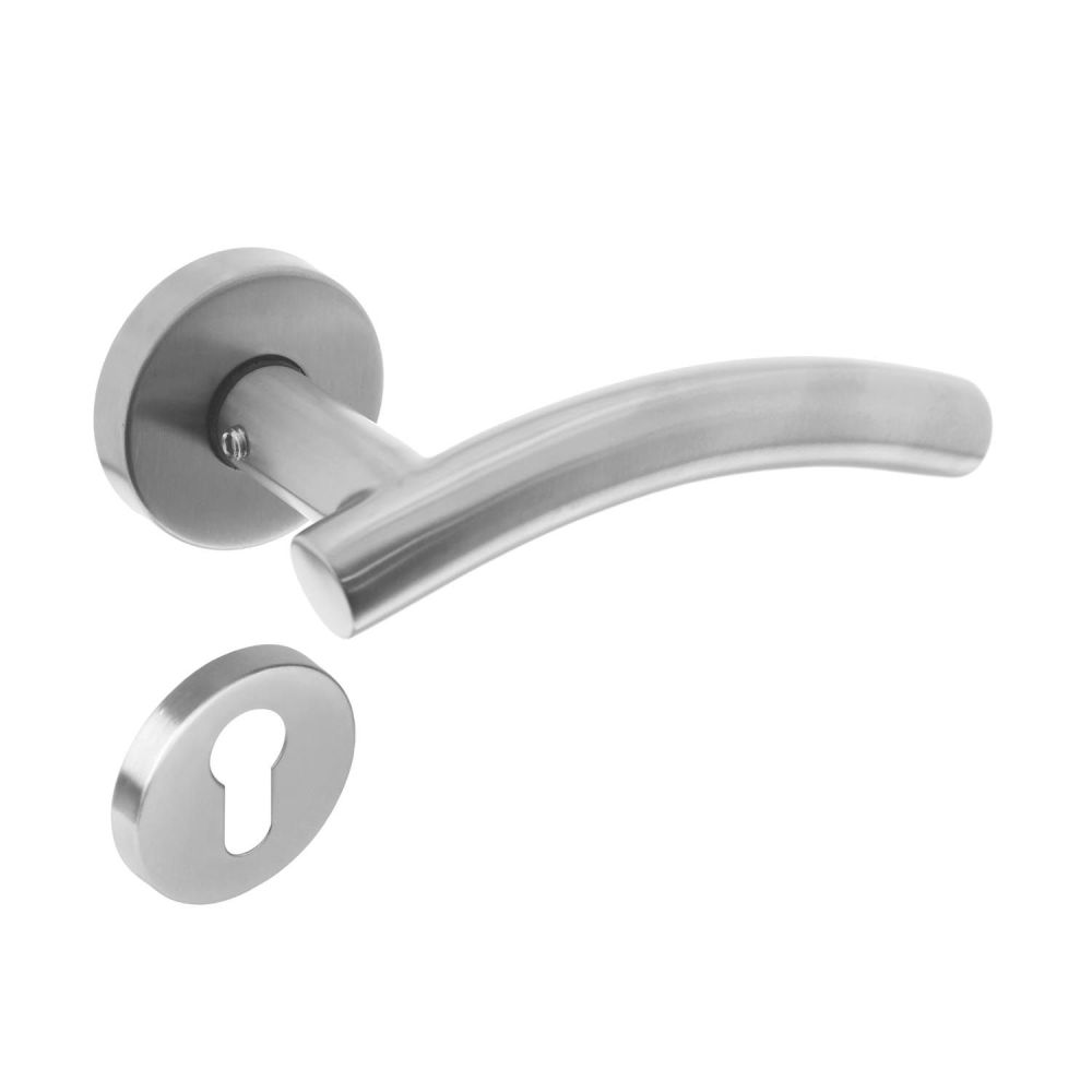 Deurkruk Gebogen op rozet geveerd met profielcilindergat ATP RVS