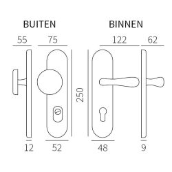 Voordeurset Kira PC92 Basel-Silvia links - messing getrommeld