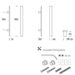 Handgreep Miami vierkant plat 500x10mm - mat zwart