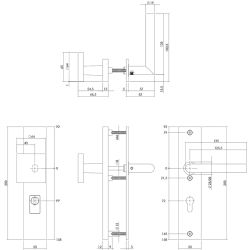 Veiligheidsbeslag SKG3 rechthoekig duwer/kruk profielcilindergat 72mm met kerntrek beveiliging RVS