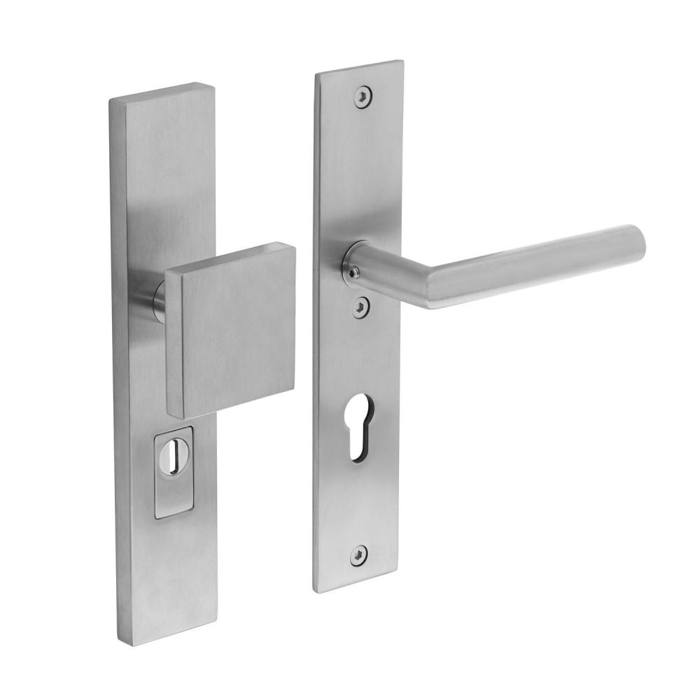 Veiligheidsbeslag SKG3 rechthoekig duwer/kruk profielcilindergat 72mm met kerntrek beveiliging RVS