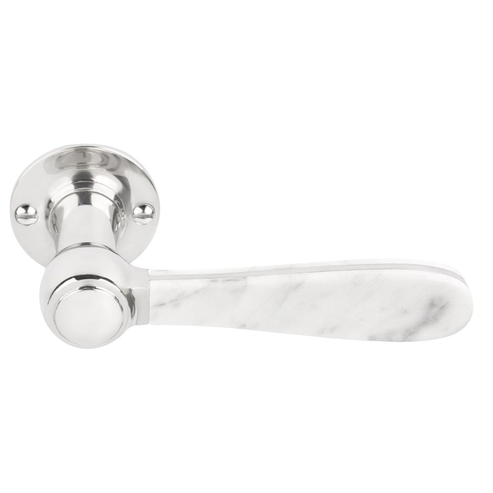 Deurkruk Lazaro Rosa-Violan BOSCO LZ100MA-G geveerd op rozet - gepolijst RVS/carrara marmer 