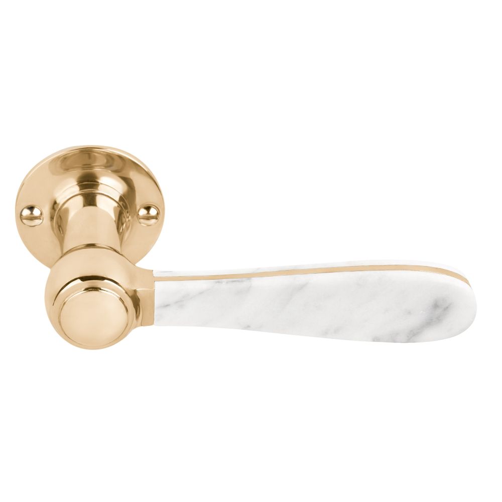 Deurkruk Lazaro Rosa-Violan BOSCO LZ100MA-G geveerd op rozet - messing ongelakt/carrara marmer