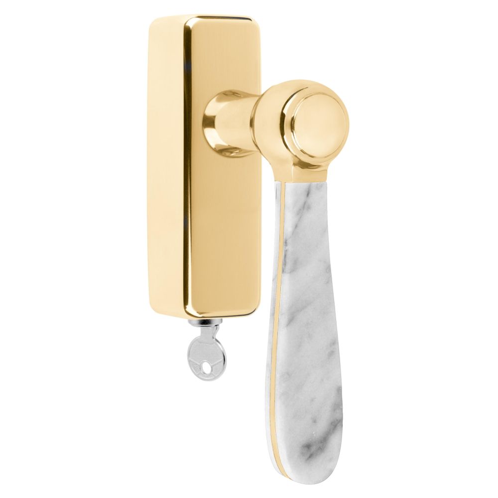 Draaikiepgarnituur Lazaro Rosa-Violan BOSCO LZ100-DKLOCK-O afsluitbaar - messing ongelakt/carrara marmer