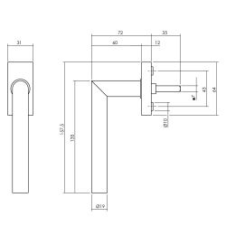 Raamkruk Jura op rechthoekig rozet RVS/zwart