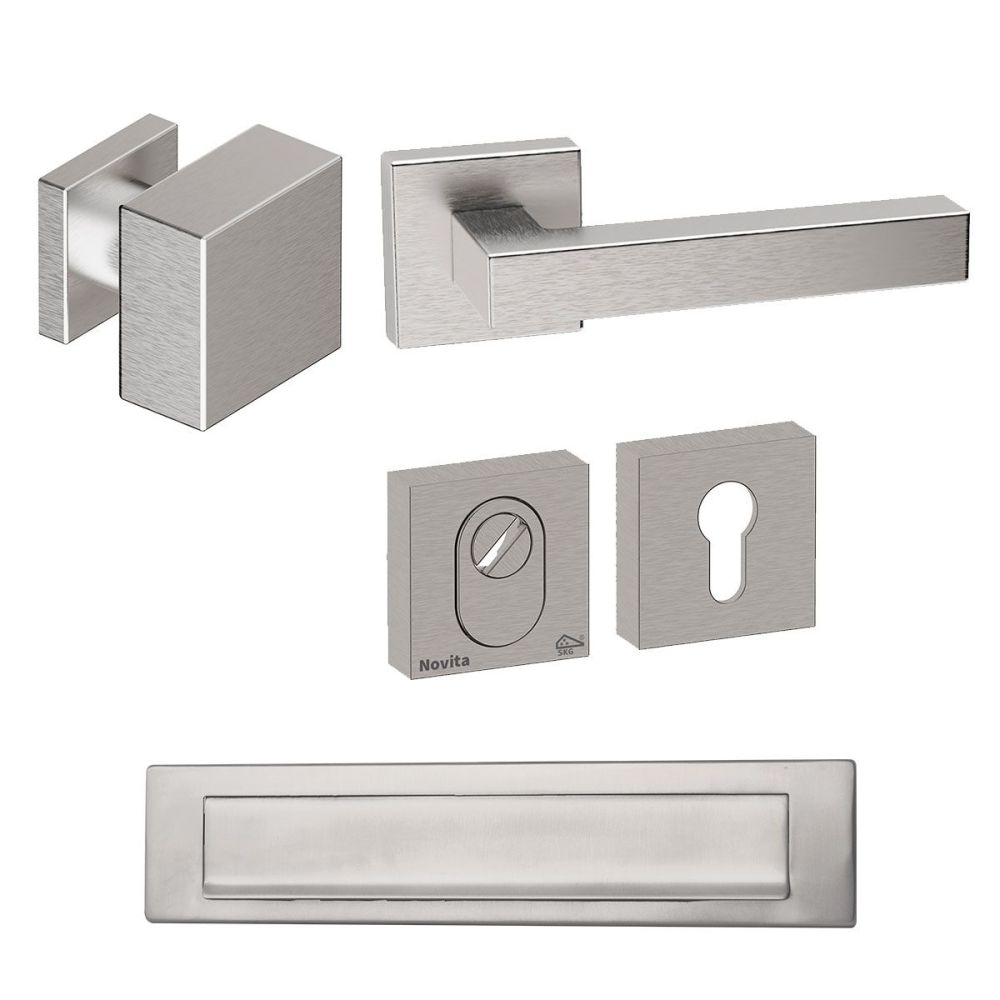 Voordeurset Quadro 60 vierkant RVS met anti-kerntrek SKG***