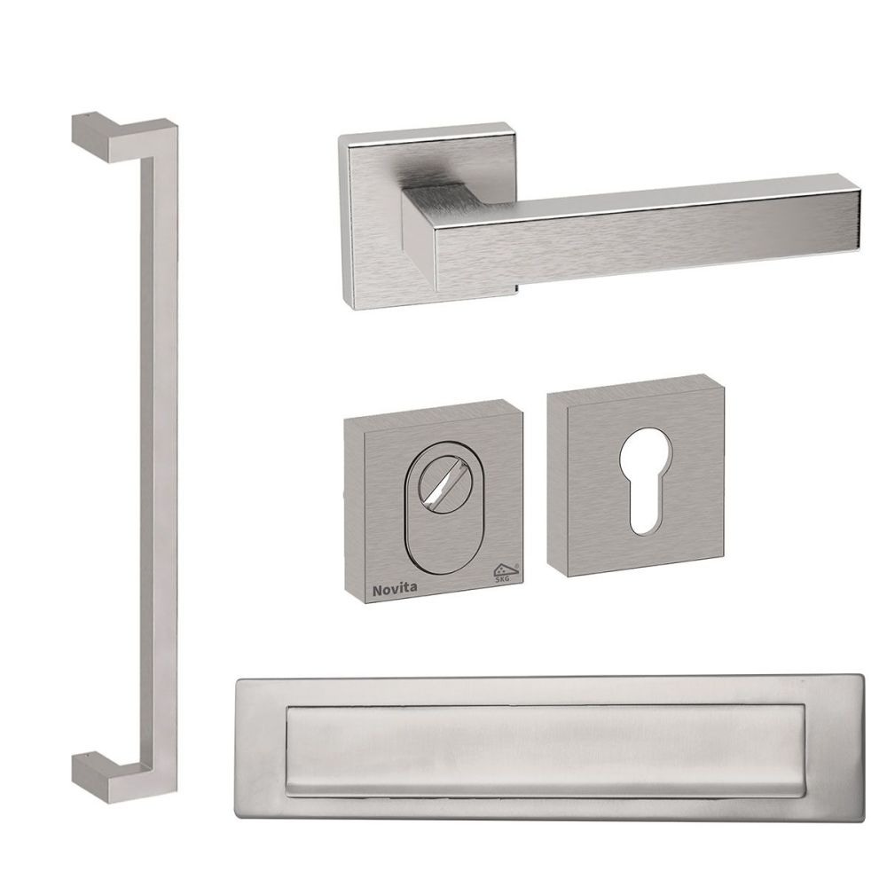 Voordeurset vierkant met greep Denver RVS anti-kerntrek SKG***