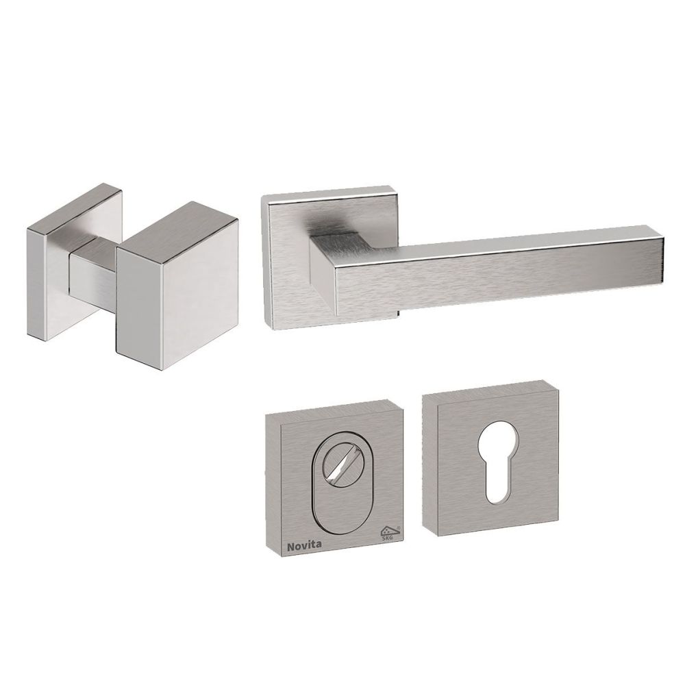 Voordeurset Quadro exc. 3-delig vierkant RVS met anti-kerntrek SKG***