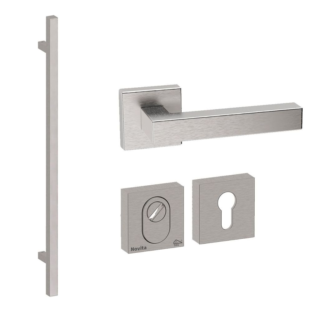 Voordeurset vierkant 3-delig met greep 1160mm RVS anti-kerntrek SKG***