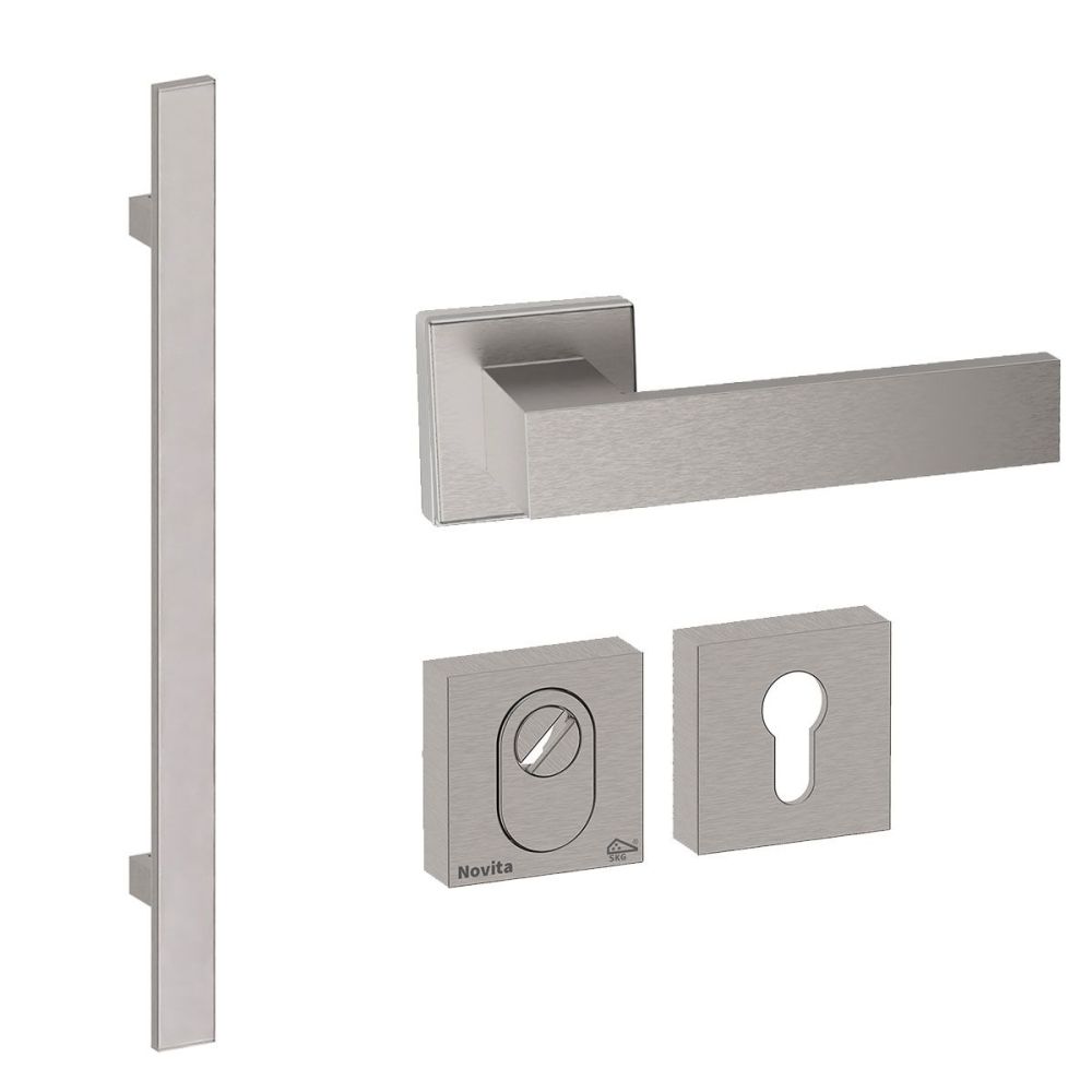 Voordeurset vierkant 3-delig met greep Miami RVS anti-kerntrek SKG***