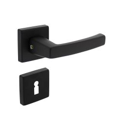 Deurkruk Moora op vierkant rozet met nokken met sleutelplaatjes aluminium/zwart