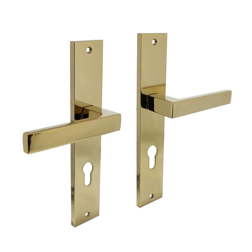 Deurkruk Hera op schild profielcilinder 72mm - PVD messing