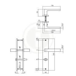 Deurkruk Hera op schild met toilet-/badkamersluiting - PVD messing