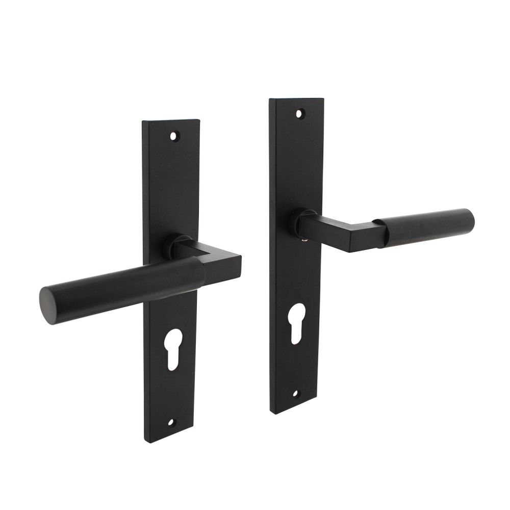 Deurkruk Bau-Stil op schild profielcilinder 72mm - mat zwart