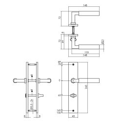 Deurkruk Bau-Stil op schild met toilet-/badkamersluiting - mat zwart