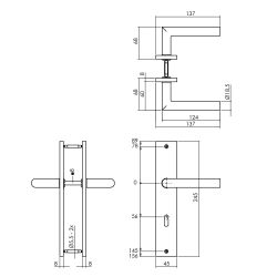 Deurkruk Bastian op schild sleutelgat 56mm - PVD messing