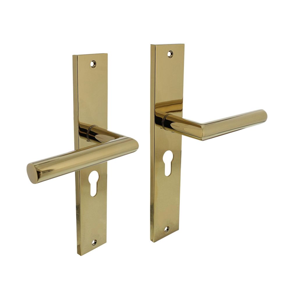 Deurkruk Bastian op schild profielcilinder 55mm - PVD messing