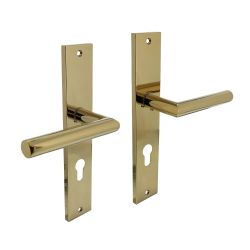 Deurkruk Bastian op schild profielcilinder 72mm - PVD messing