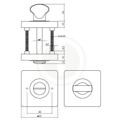 Rozet met toilet-/badkamersluiting vierkant - messing PVD