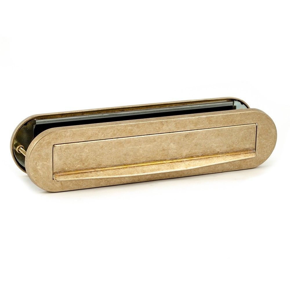 Combi-set briefplaat en tochtwering ovaal - messing getrommeld