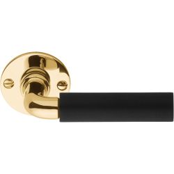 Deurkruk TIMELESS 1923MRR50 ongeveerd op rozet - messing ongelakt/ebbenhout