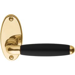 Deurkruk TIMELESS 1932MRO ongeveerd op rozet - messing ongelakt/ebbenhout