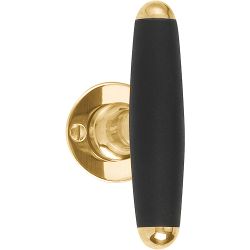 Deurkruk TIMELESS 1932TMRR38 ongeveerd op rozet - messing ongelakt/ebbenhout