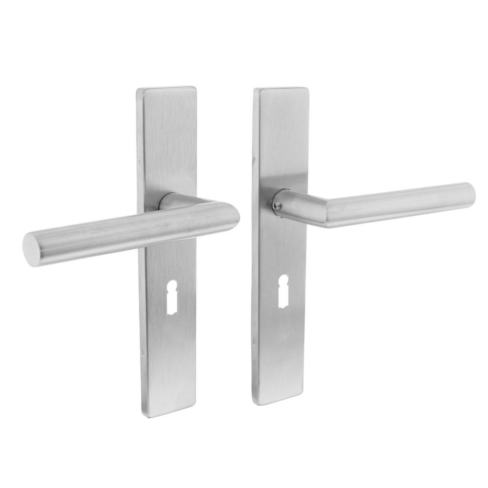 Intersteel Deurkruk Hoek 90° op rechthoekig schild sleutelgat 56mm RVS