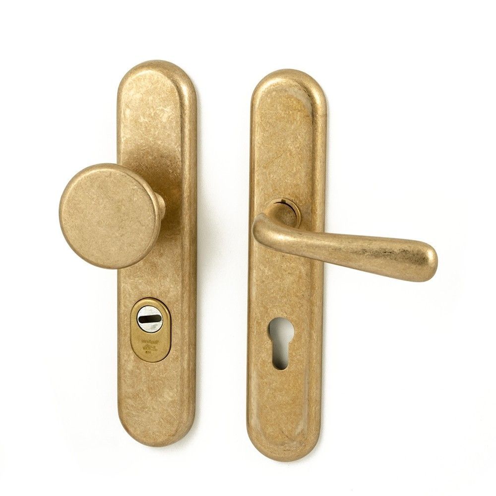 Voordeurset Kira PC72 Basel-Silvia links - messing getrommeld