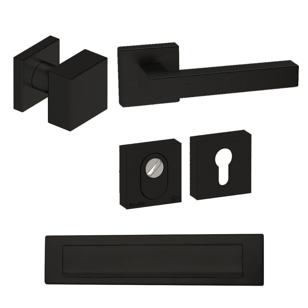 Voordeurset Quadro 50 vierkant zwart met anti-kerntrek SKG***