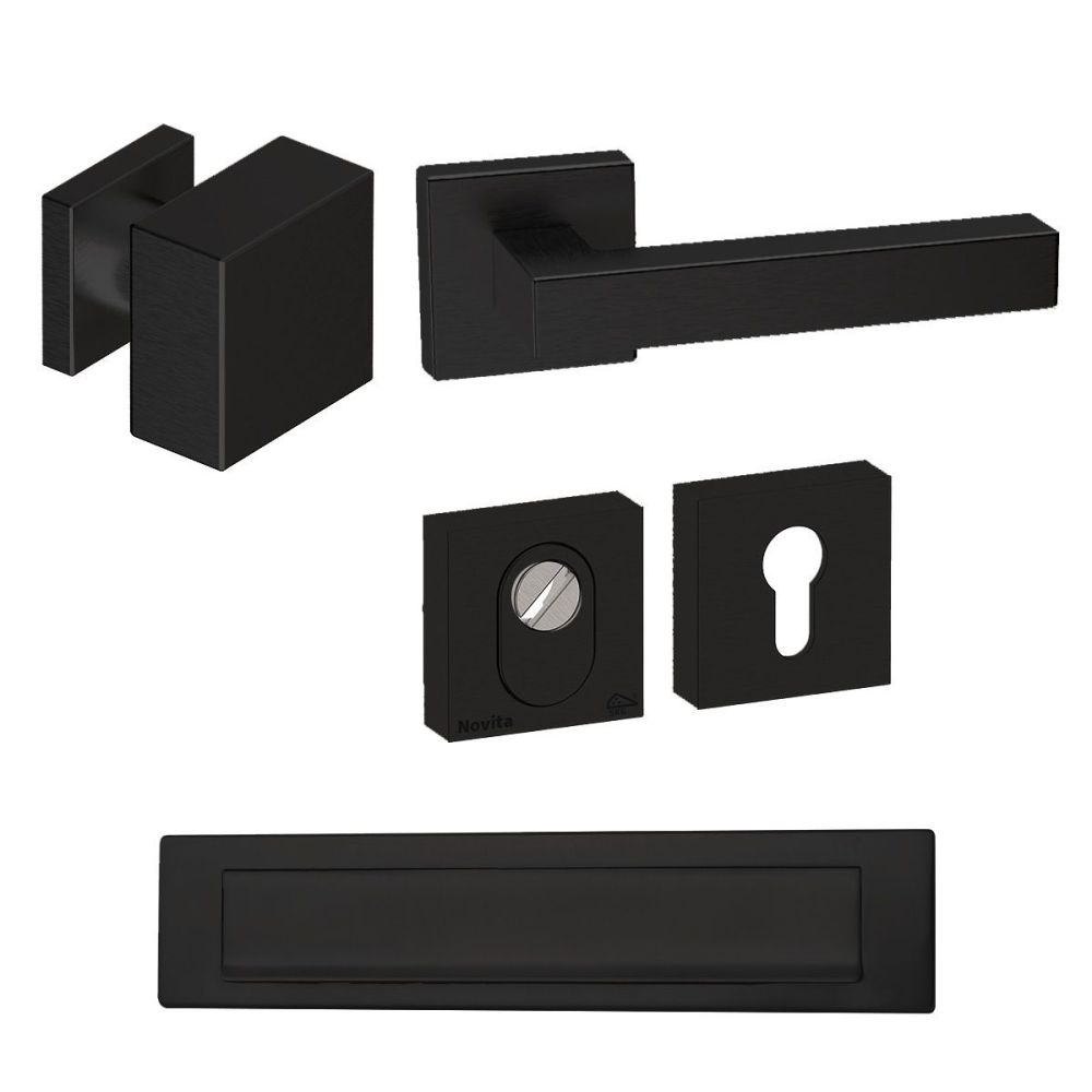 Voordeurset Quadro 60 vierkant zwart met anti-kerntrek SKG***