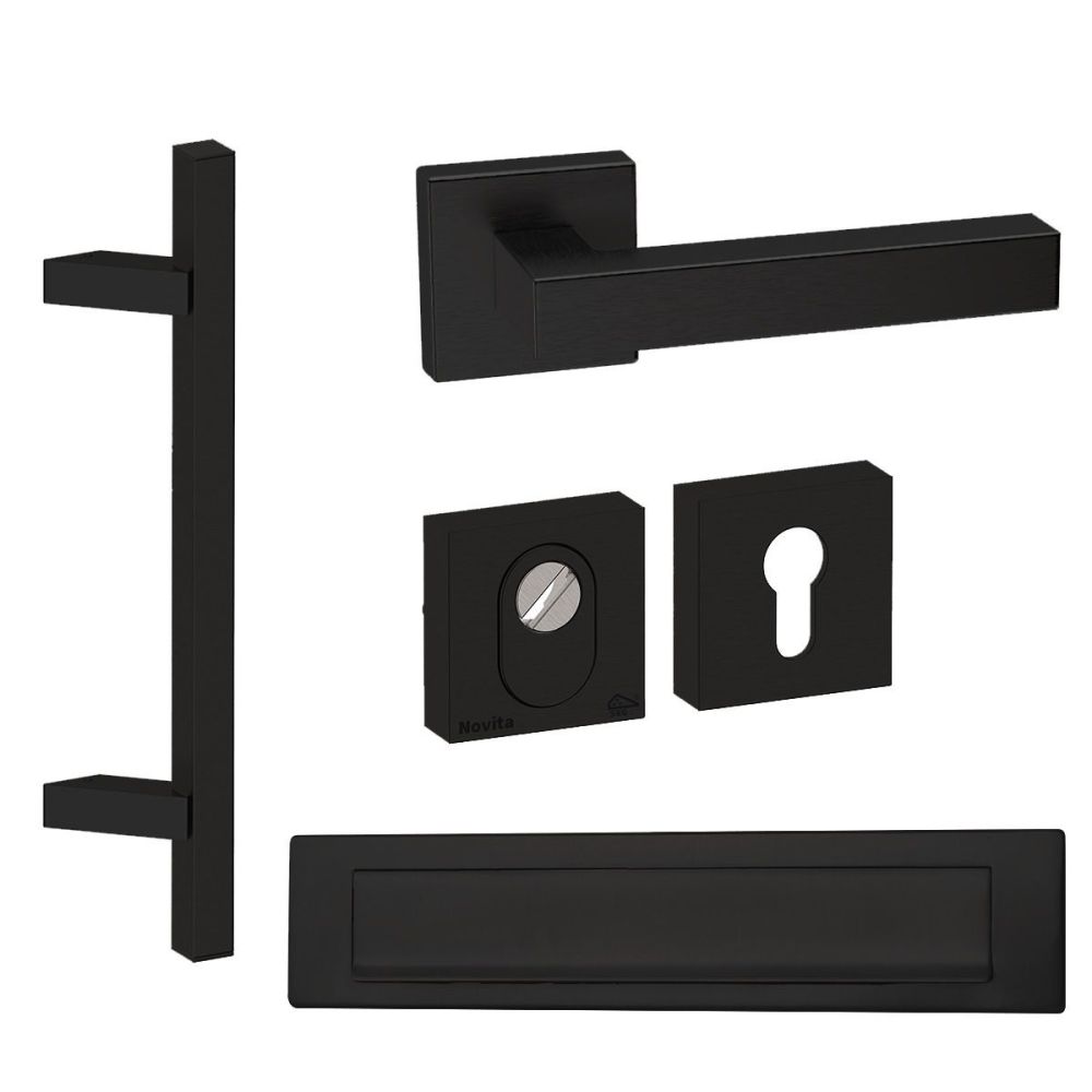 Voordeurset vierkant zwart met greep anti-kerntrek SKG***