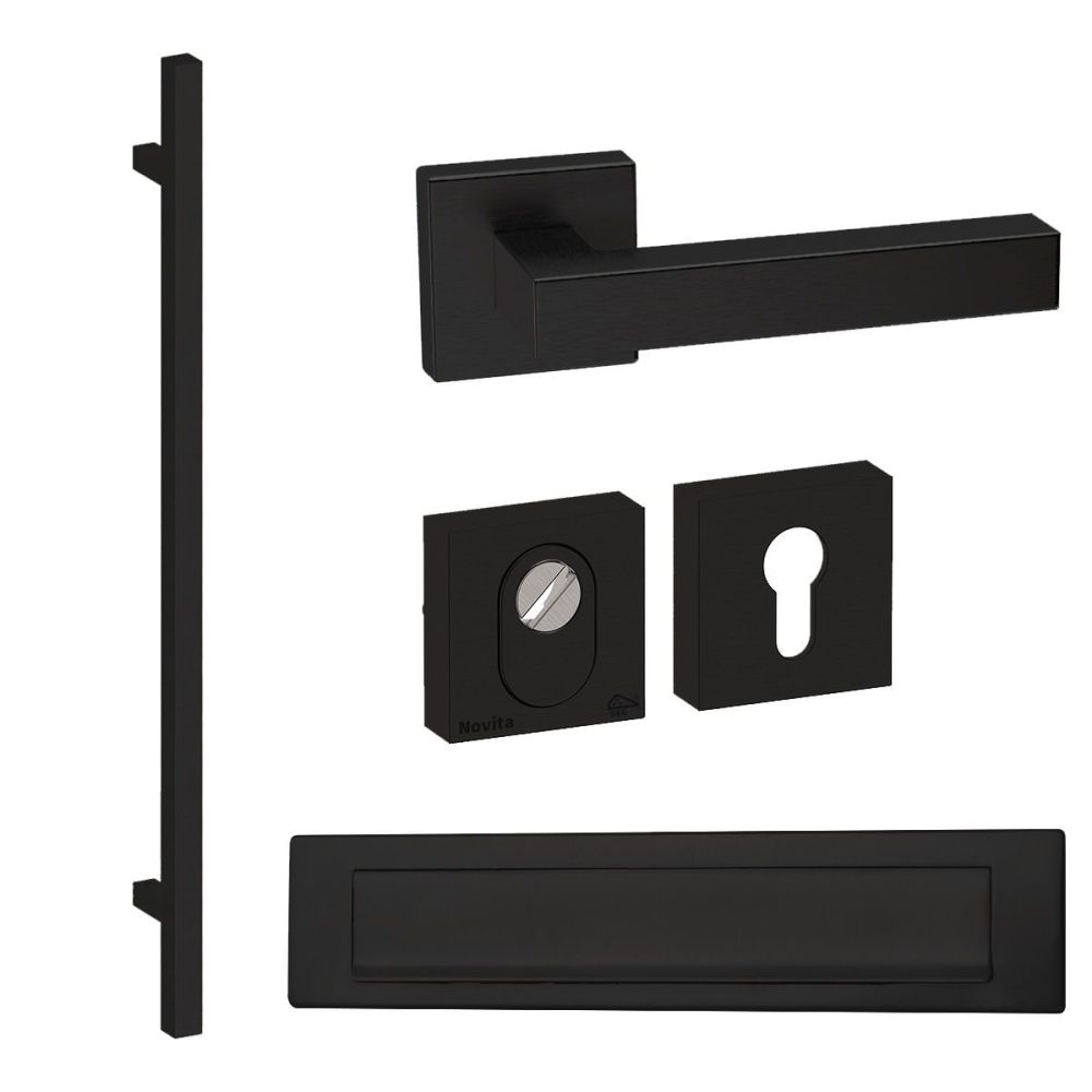 Voordeurset vierkant met greep 1160mm zwart anti-kerntrek SKG***