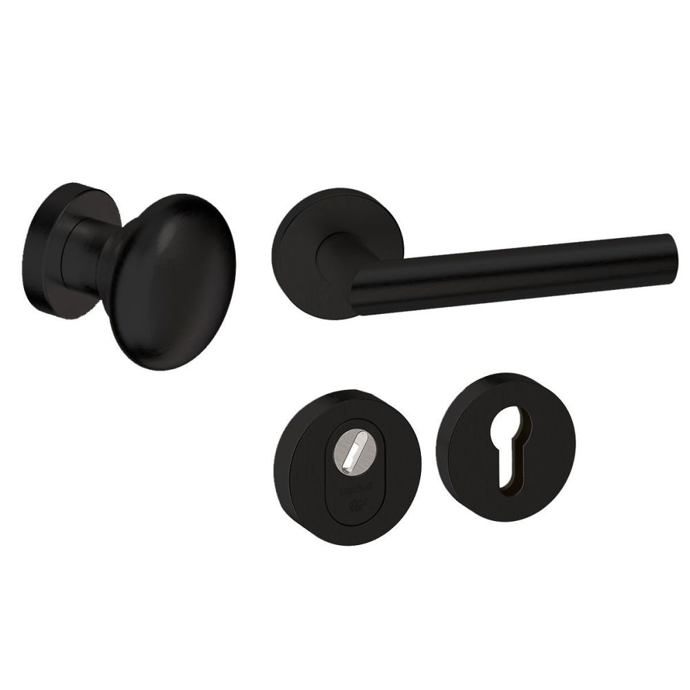 Voordeurset Attival 3-delig rond zwart met anti-kerntrek SKG***