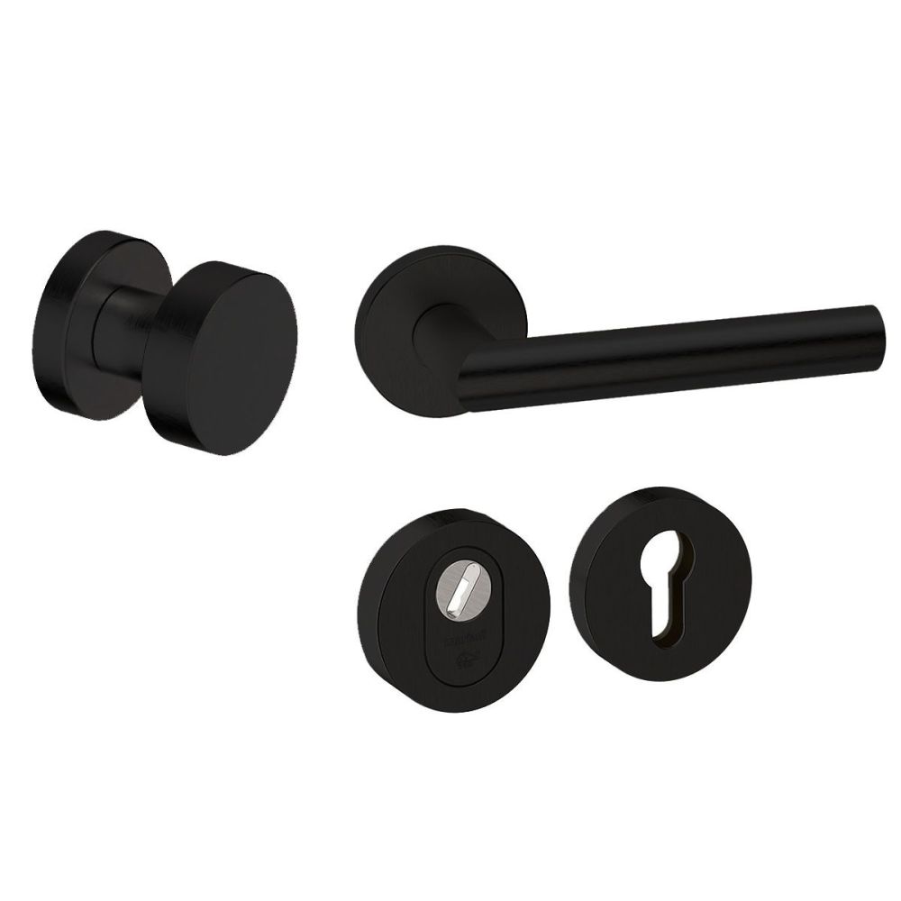 Voordeurset Piano 3-delig rond zwart met anti-kerntrek SKG**