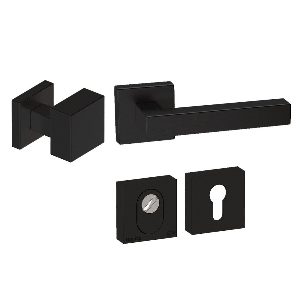 Voordeurset Quadro exc. 3-delig vierkant zwart met anti-kerntrek SKG***