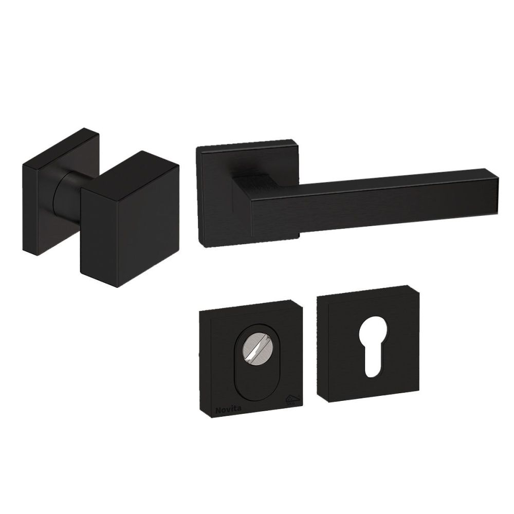 Voordeurset Quadro 50 3-delig vierkant zwart met anti-kerntrek SKG***