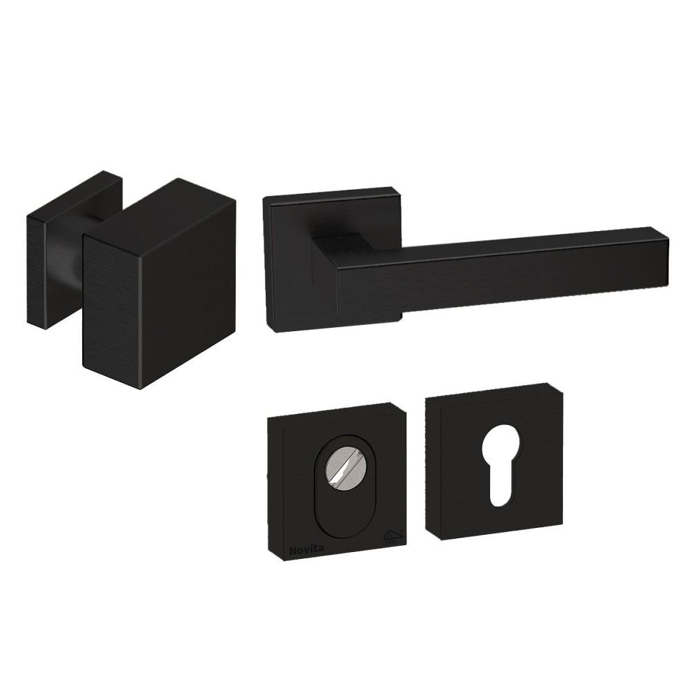 Voordeurset Quadro 60 3-delig vierkant zwart met anti-kerntrek SKG***