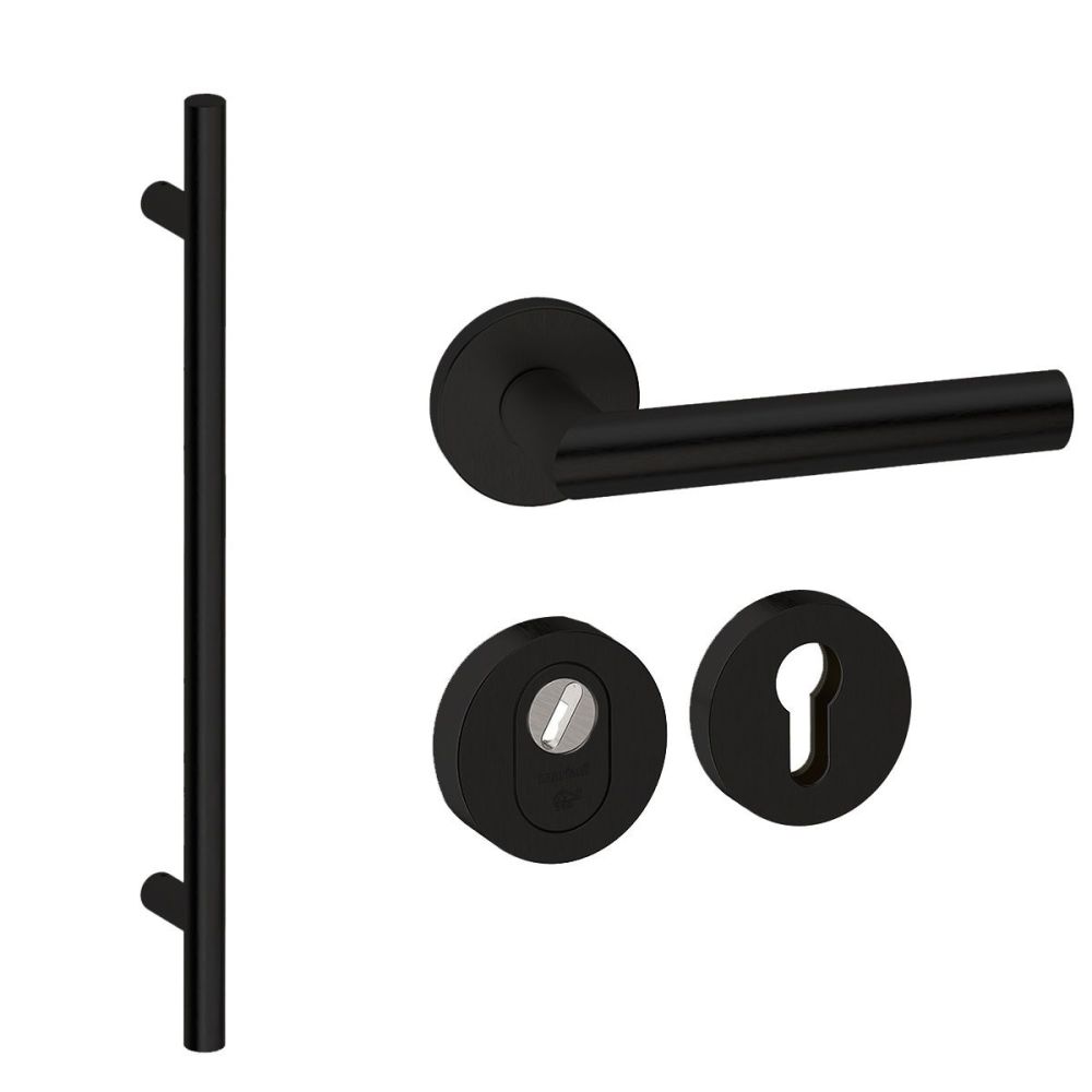 Voordeurset rond 3-delig met greep 1160mm zwart anti-kerntrek SKG***