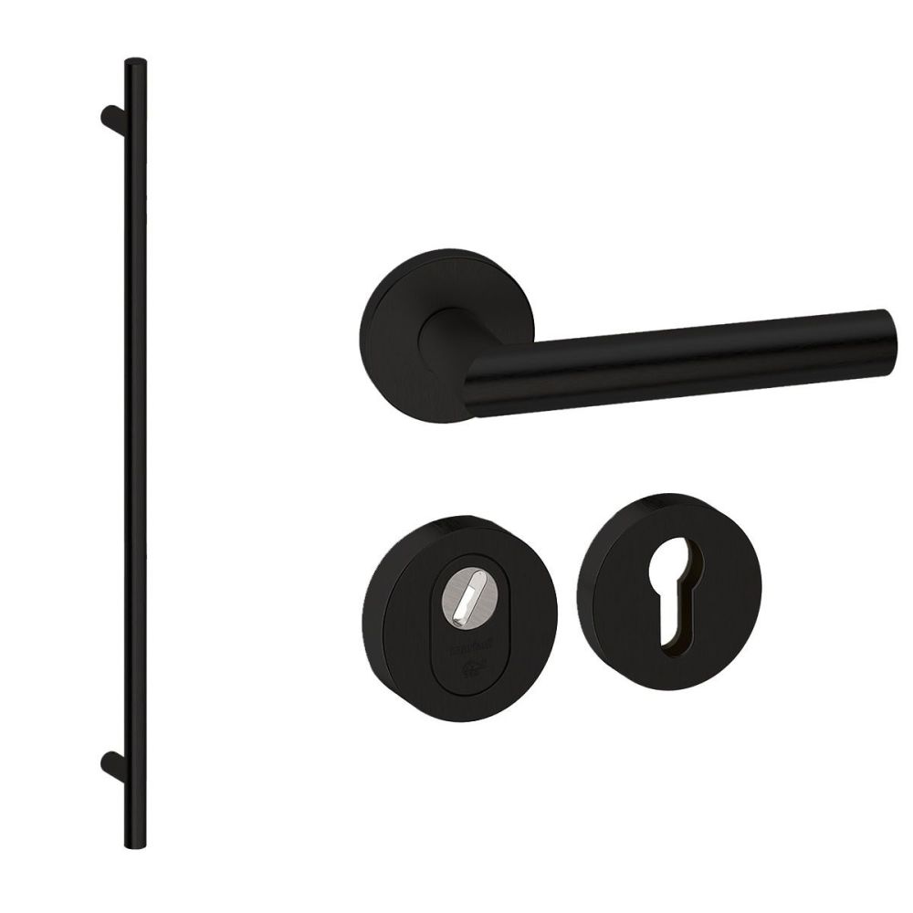 Voordeurset rond 3-delig met XL-greep 1900mm zwart anti-kerntrek SKG***