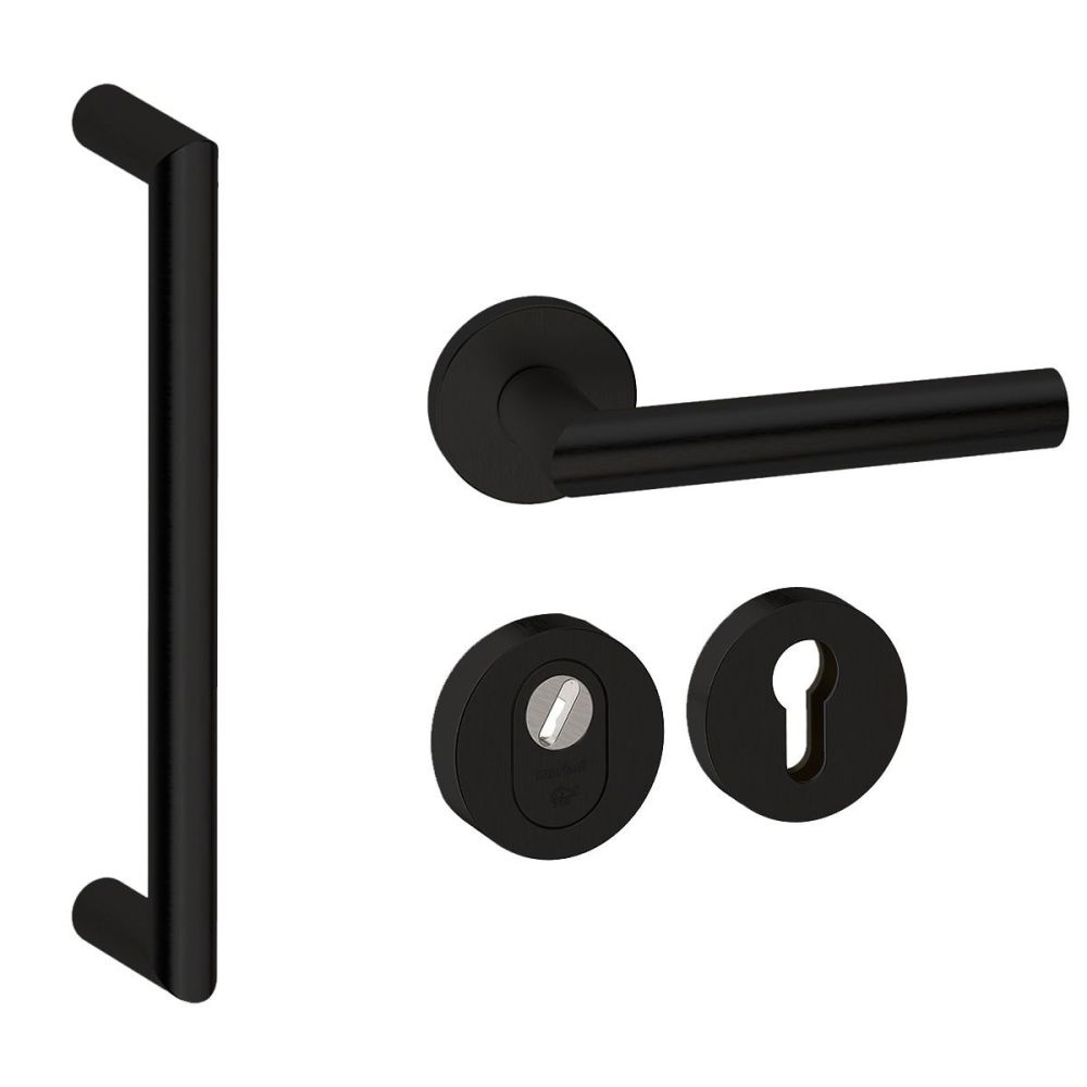 Voordeurset rond 3-delig met greep Nairobi zwart anti-kerntrek SKG***