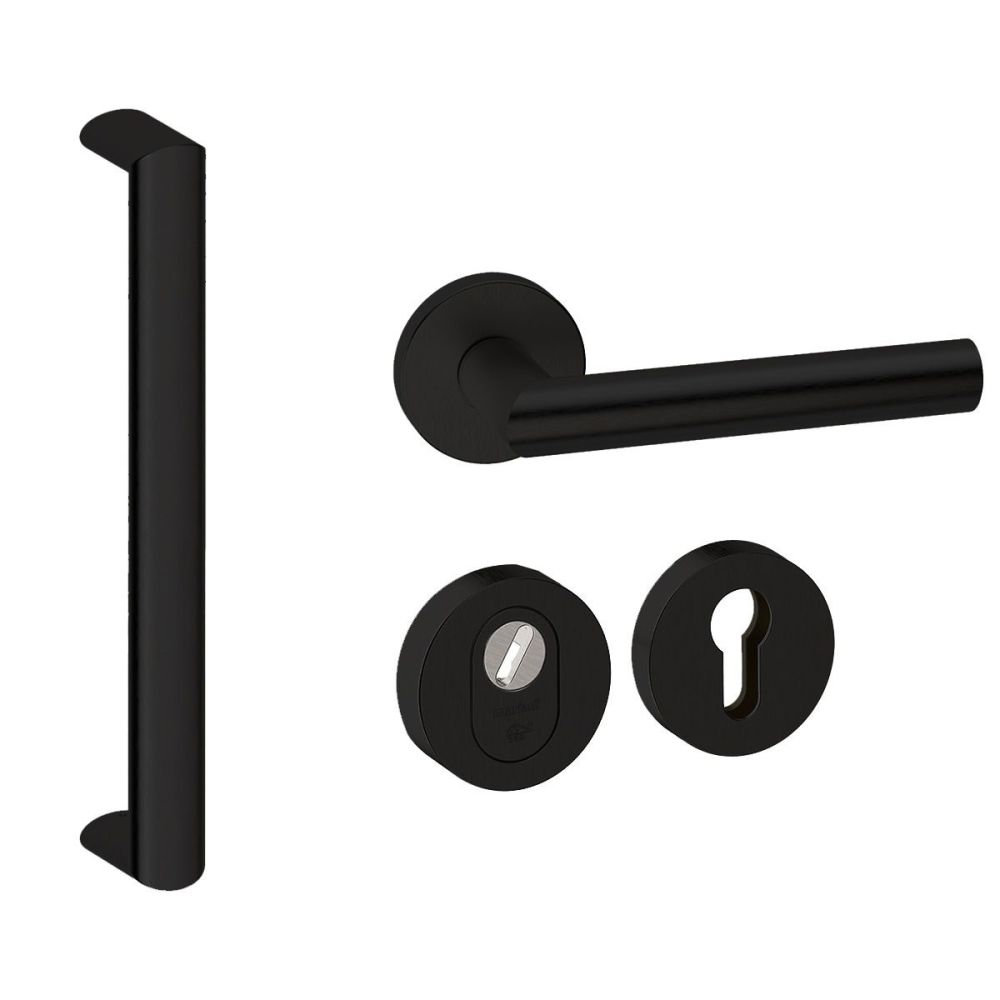 Voordeurset rond 3-delig met greep Moskou zwart anti-kerntrek SKG***