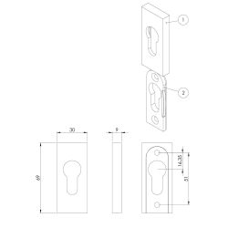 Intersteel Veiligheidsschuifrozet SKG3 rechthoek 10mm RVS