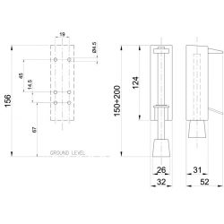 Deurvastzetter voetstift 122x30mm - zwart