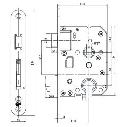 Veiligheids insteekslot met haakschoot SKG** profielcilindergat 55mm met rechthoekige voorplaat