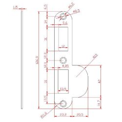 Sluitplaat RVS ronde hoeken tbv veiligheids insteekslot PC55