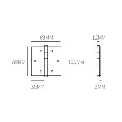 Kogellagerscharnier recht 89x89mm - messing getrommeld